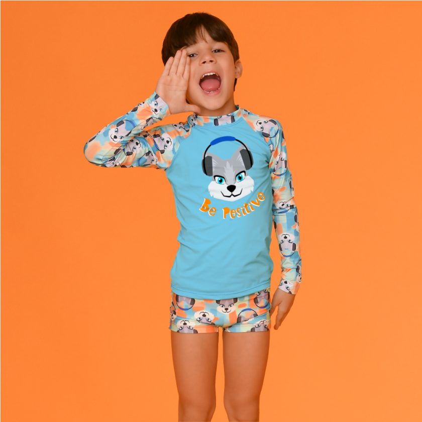 T-shirt UV Manga Comprida Magah Infantil Estampada Lobinho