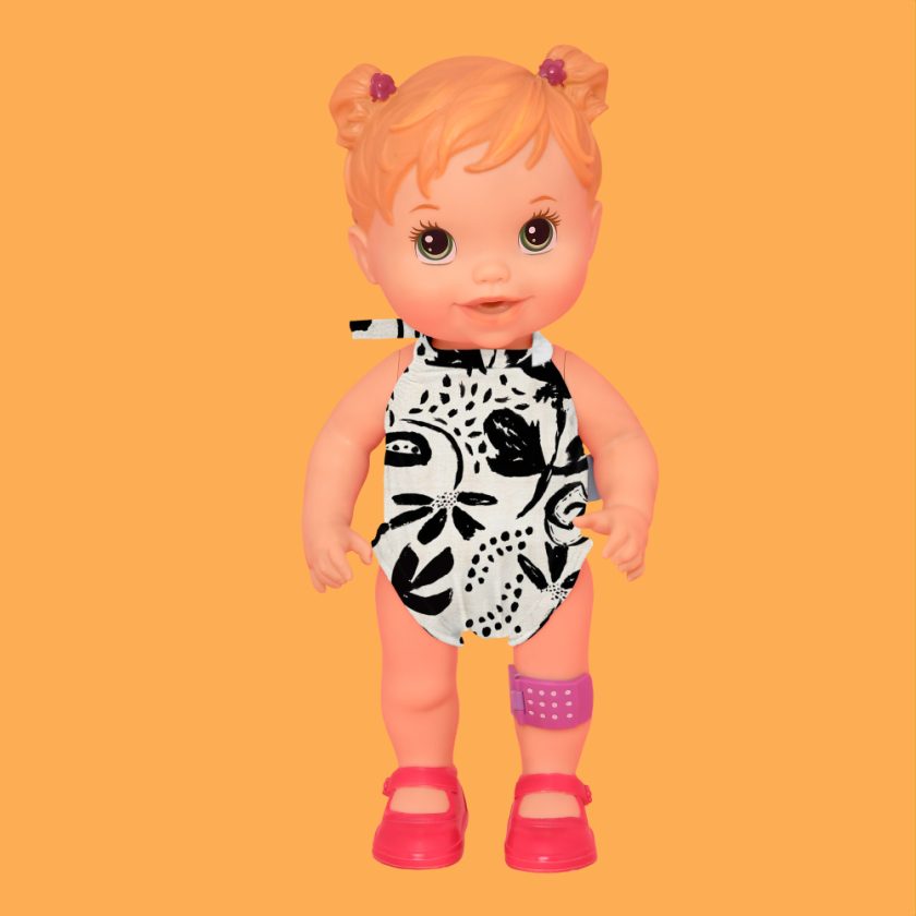 Acessório Magah Infantil Mini Fato de Banho para Boneca Floral P&B