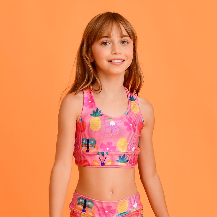 Gabs Reversible Ribbed Butterfly Pink Swim Top