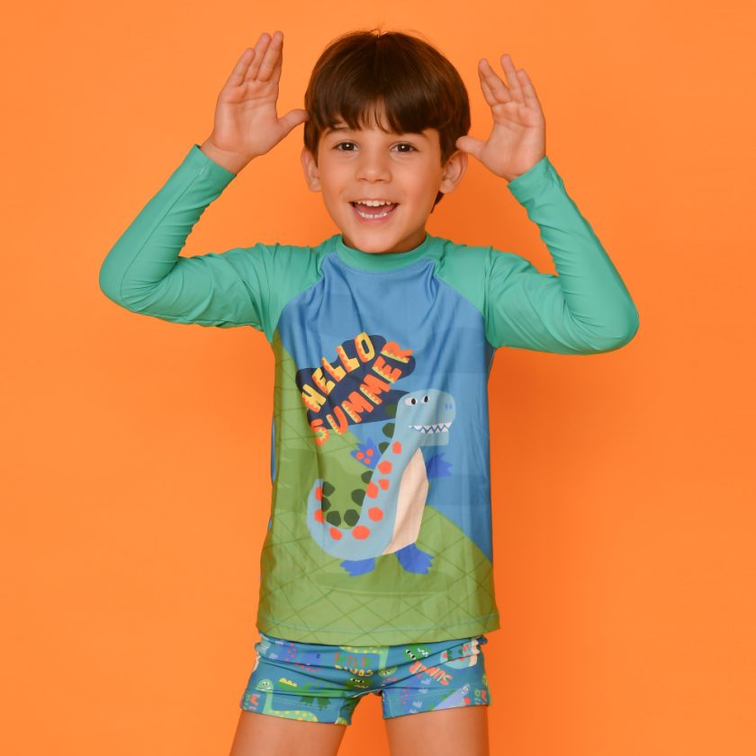 T-shirt UV Manga Comprida Magah Infantil Estampada Dinossauro