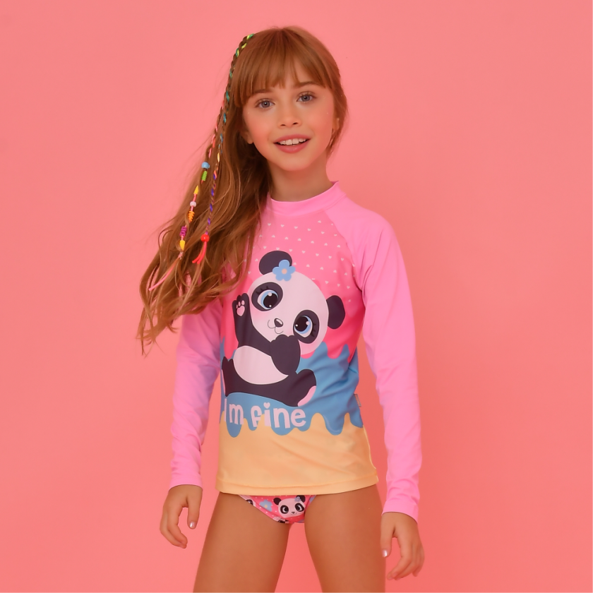 T-shirt UV Manga Comprida Magah Infantil Estampada Panda